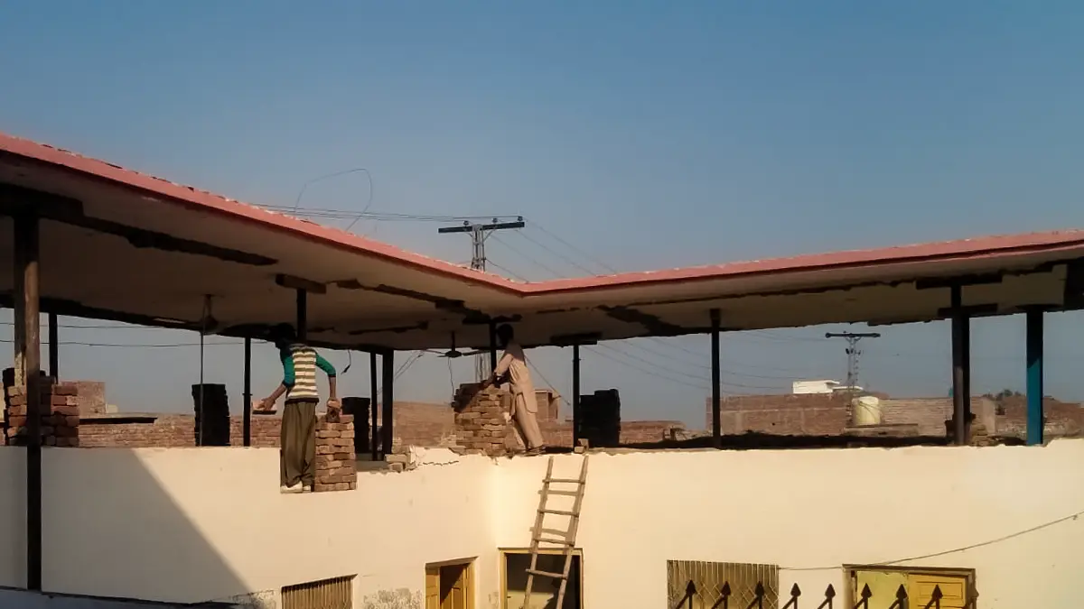 Roof lifting jacks used for safe and professional house lifting in Pakistan